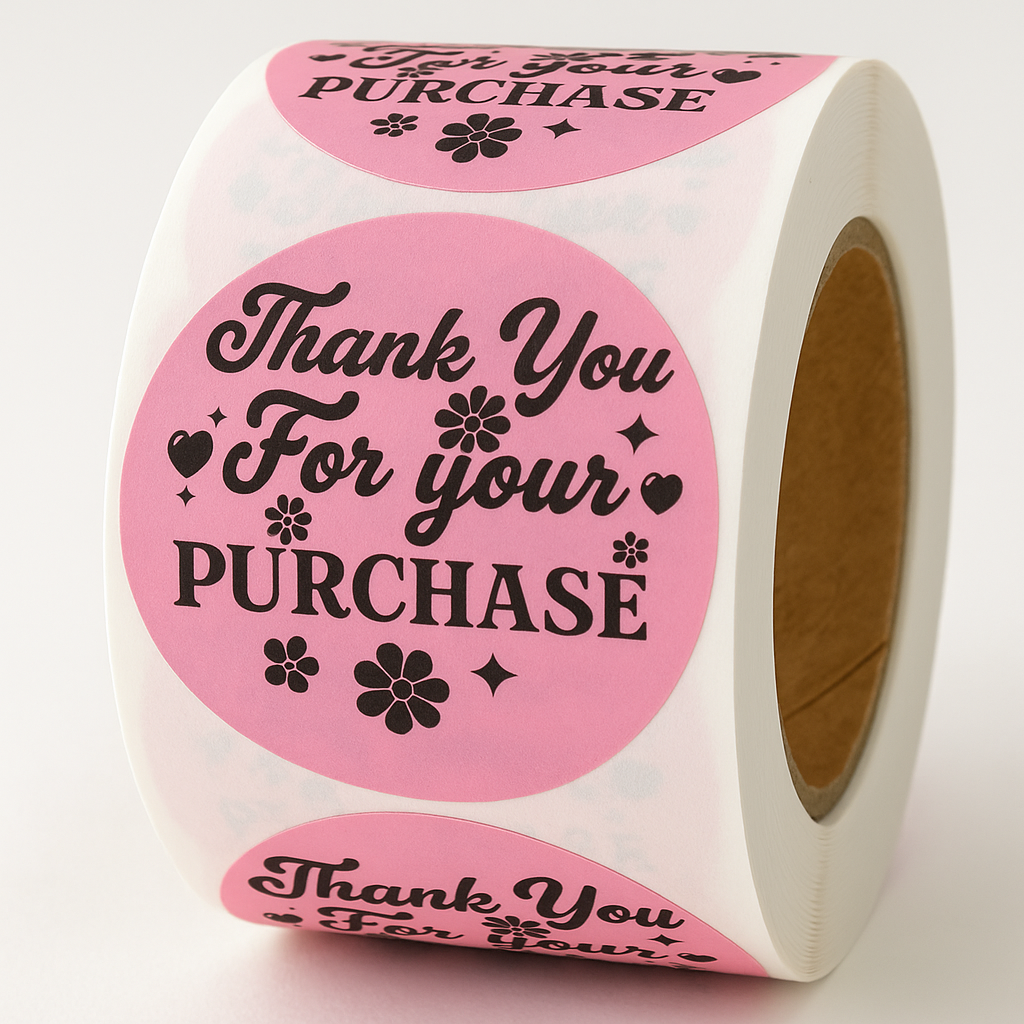 💖 THANK YOU FOR YOUR PURCHASE Stickers 💌 2" Pink Round Labels Roll